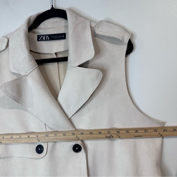 ZARA WOMAN LONG FAUX SUEDE CREAM WITH BELT VEST SIZE L - Picture 8 of 12